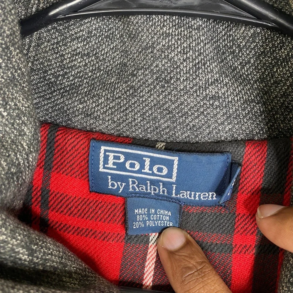 VTG Polo Ralph Lauren Expedition Gray Knit Field Jacket Plaid Men M Indian Head
